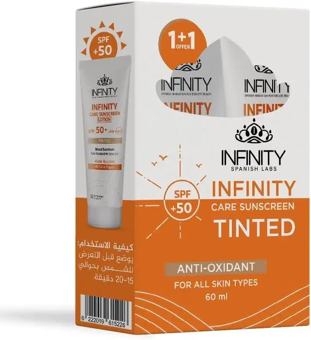 انفينتى صن بلوك spf +50 لوشن تينتيد 60 مل عرض 2 قطعة الجمهور 320